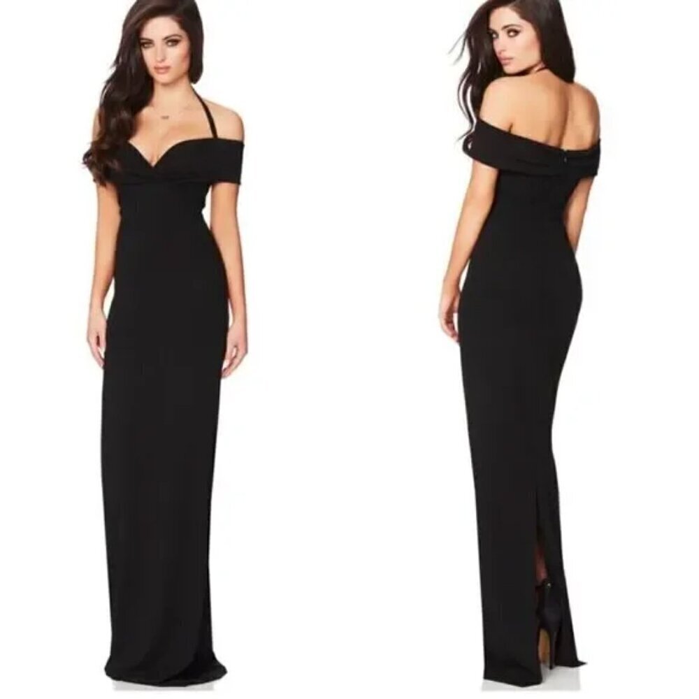Nookie Athena Floor Length Crepe Formal Black-Tie Gown Small In Black $289